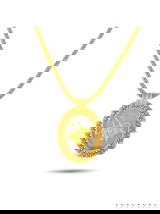 ILIAS LALAOUNIS 18K GOLD ROCK CRYSTAL FLYING GEESE NECKLACE: A work of art by Greek jeweler Ilias Lalaounis. This necklace's imposing presence is characterized by a thick, weighty necklace measuring 16 inches long. It holds a 2 by 1.5 oval, medallion-like penda