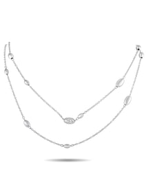 Hasba 18K White Gold 0.85ct Diamond Bead Long Necklace