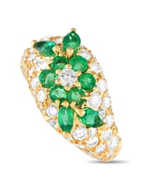 Graff 18K Yellow Gold 2.26ct Diamond and Emerald Ring