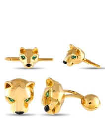 CARTIER PANTHERE 18K GOLD CUFFLINKS AND TUXEDO BUTTON SET