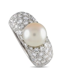 CARTIER JULIETTE 18K WHITE GOLD DIAMOND AND PEARL RING