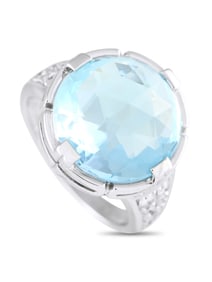 Bvlgari Parentesi 18K White Gold Diamond and Topaz Ring