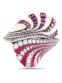 AURELIA 18K WHITE GOLD DIAMOND SAPPHIRE ENAMEL RING