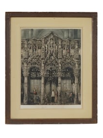 CAMILLE FONCE GOTHIC CHURCH COLOR ETCHING SIGNED