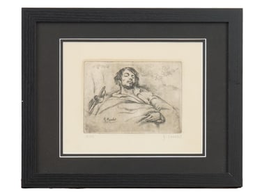 ETCHING WOUNDED MAN SIGNED J. COURBET SELF PORTRAIT