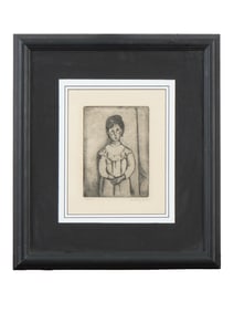 ETCHING OF A GIRLS PORTRAIT SIGNED A. MODIGLIANI