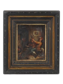 19TH CEN DUTCH SCHOOL TAVERN GENRE SCENE OIL PAINTING