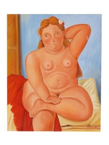 OIL NUDE PAINTING ON CANVAS AFTER FERNANDO BOTERO