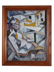 ATTR TO ALBERT GLEIZES FRENCH PORTRAIT PAINTING WOMAN