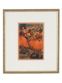 PAINTING RED BALLET SKIRTS SIGNED ED. DEGAS DANCERS