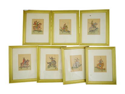 LOT OF CHINESE WARRIOR PORTRAIT PAINTINGS ON SILK: A collection of seven Chinese hand painted portraits on silk. The portraits depicts warrior riders. Unsigned. All are framed. Antique and Vintage Asian and Oriental Paintings, Wall Art, Home Decor, an
