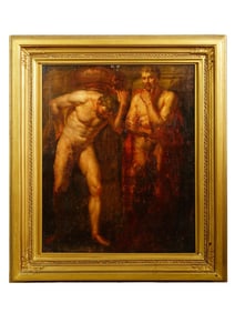 ANTIQUE OLD MASTERS SCHOOL PAINTING NUDE MALE FIGURES