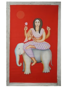 MANJIT BAWA INDIAN MYTHOLOGICAL OIL PAINTING WITH COA