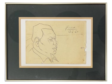 SPANISH PENCIL PORTRAIT AFTER PABLO PICASSO W LETTER