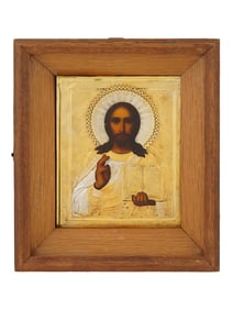 ANTIQUE RUSSIAN ICON LORD ALMIGHTY IN SILVER RIZA