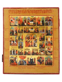 ANTIQUE RUSSIAN ICON OF THE GREAT ORTHODOX FEASTS