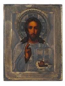 ANTIQUE RUSSIAN ICON LORD ALMIGHTY IN SILVER OKLAD