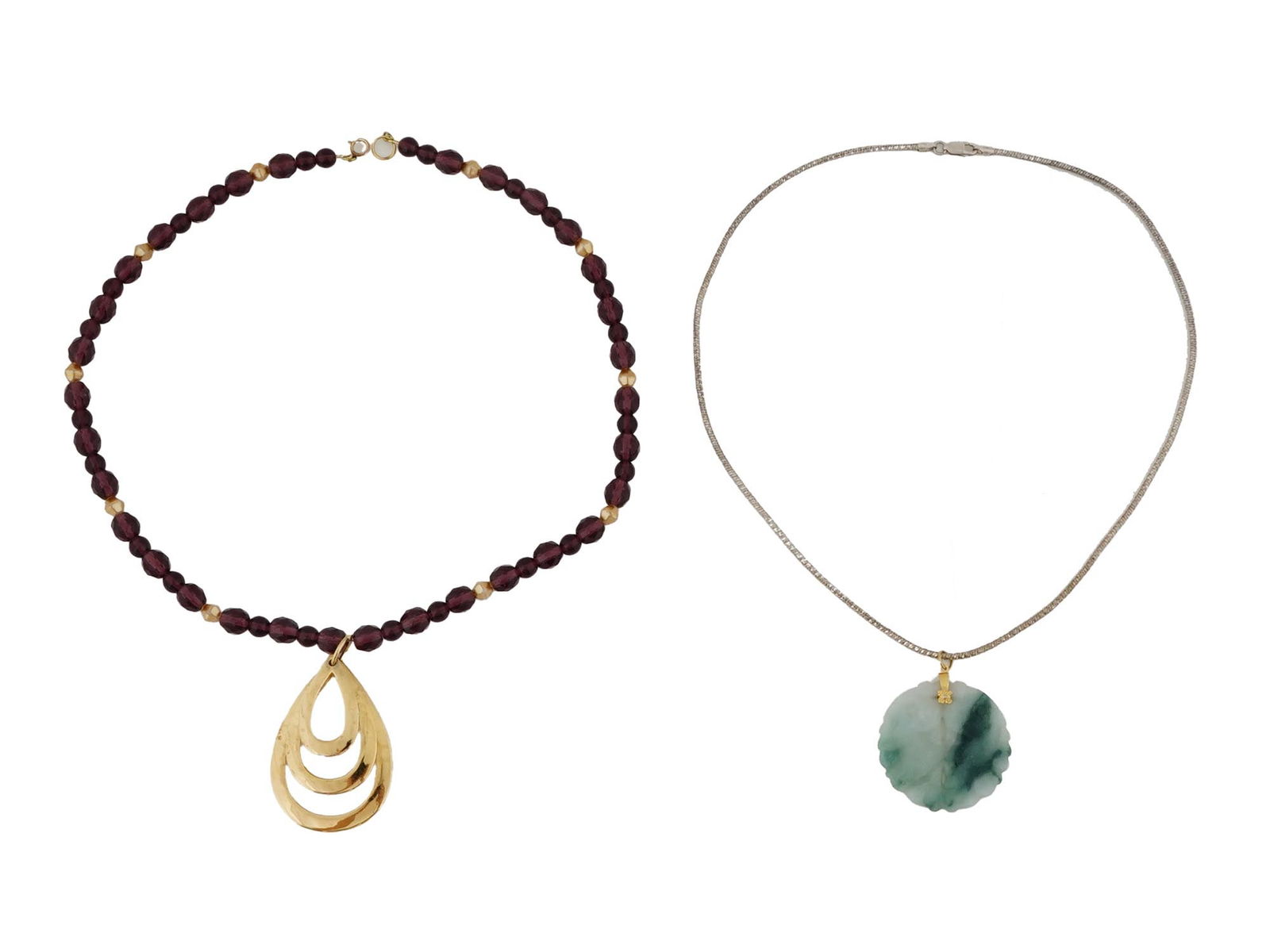 LOT OF TWO ASIAN STERLING SILVER AND JADE NECKLACES (1 of 5)