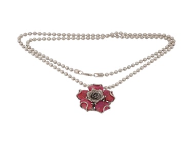 STERLING SILVER NECKLACE WITH RUBY FLOWER PENDANT
