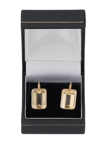 PAIR OF 14K GOLD AND CUT GEMSTONE HOOK EARRINGS