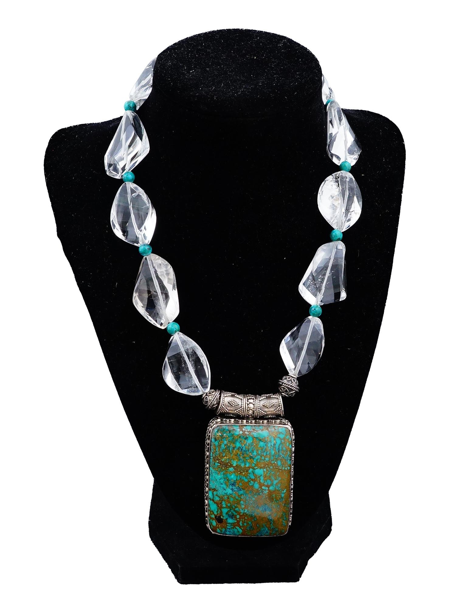 ROCK CRYSTAL STERLING SILVER AND TURQUOISE NECKLACE (1 of 7)