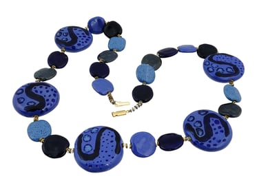 VINTAGE KAZURI HAND FORMED CERAMIC BEAD NECKLACE