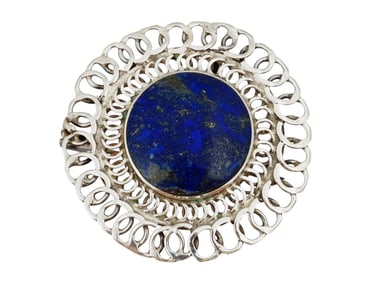 SPANISH 950 STERLING SILVER LAPIS LAZULI BROOCH