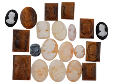COLLECTION OF 20 ANTIQUE HAND CARVED CAMEOS