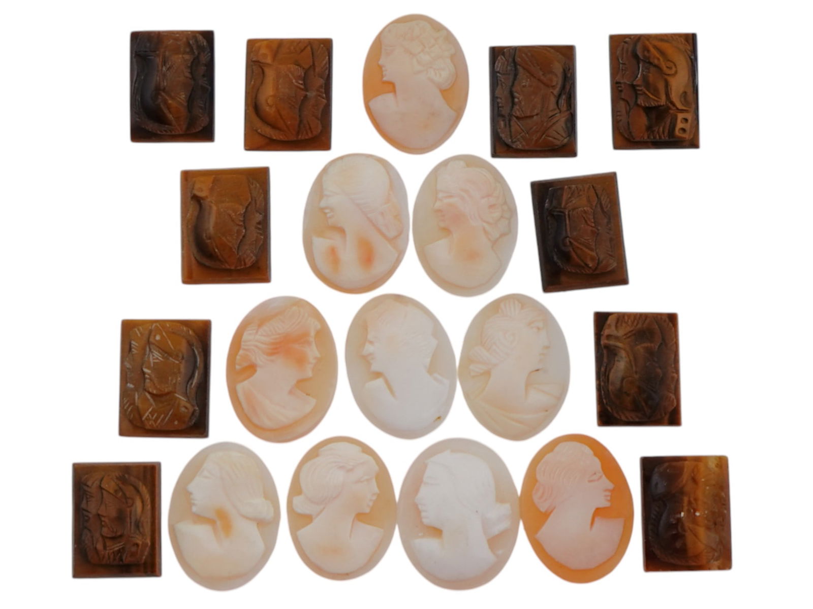 COLLECTION OF 20 VARIOUS ANTIQUE HAND CARVED CAMEOS (1 of 3)