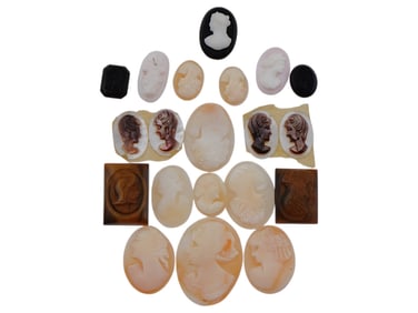 COLLECTION OF 20 ANTIQUE HAND CARVED CAMEOS