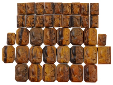COLLECTION OF ANTIQUE NEOCLASSICAL TIGERS EYE CAMEOS