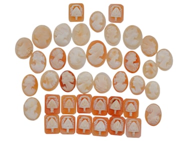 COLLECTION OF 40 VARIOUS ANTIQUE HAND CARVED CAMEOS