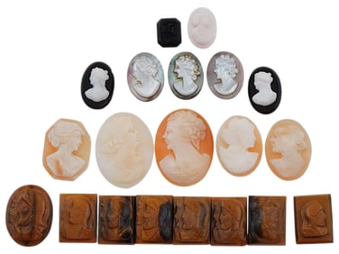 COLLECTION OF ANTIQUE HAND CARVED CAMEOS