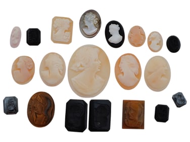 COLLECTION OF ANTIQUE HAND CARVED CAMEOS