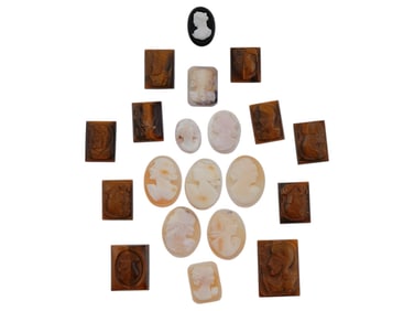 COLLECTION OF ANTIQUE HAND CARVED STONE CAMEOS