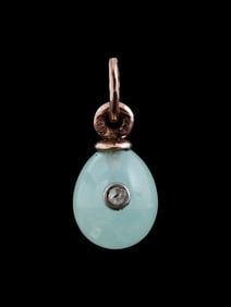 RUSSIAN 14K GOLD JADE EASTER EGG PENDANT W DIAMOND