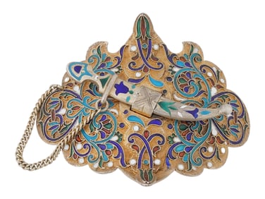 ANTIQUE RUSSIAN SILVER ENAMEL BELT BUCKLE BROOCH