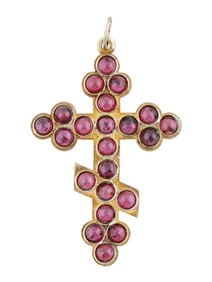 RUSSIAN GILT SILVER CROSS PENDANT WITH GARNETS