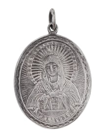 RUSSIAN SILVER ST. SERAPHIM AND MARY ICON PENDANT