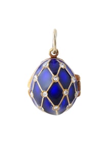 RUSSIAN SILVER ENAMEL EASTER EGG LOCKET PENDANT W STONES