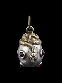 RUSSIAN GILT SILVER SNAKE EGG PENDANT W GEMSTONES