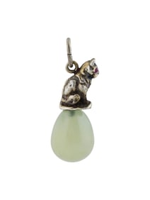 RUSSIAN SILVER RUBY BOWENITE PANTHER FIGURE EGG PENDANT