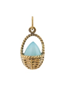RUSSIAN SILVER BOWENITE BASKET EASTER EGG PENDANT
