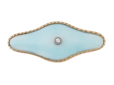 RUSSIAN 14K GOLD BLUE ENAMEL WITH DIAMOND BROOCH