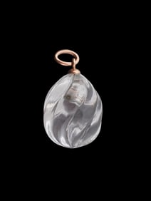 RUSSIAN 14K GOLD CARVED ROCK CRYSTAL EGG PENDANT
