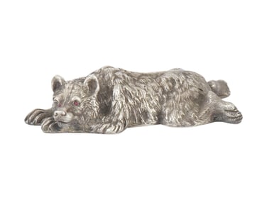 LARGE RUSSIAN SILVER FIGURE OF BEAR WITH RUBY EYES