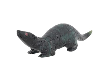 RUSSIAN CARVED RUBY GOLD BLACK JADE ARMADILLO FIGURE