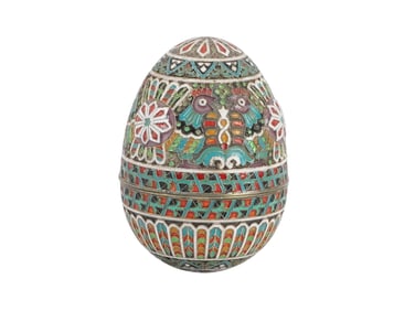 LARGE RUSSIAN SILVER CLOISONNE ENAMEL EASTER EGG