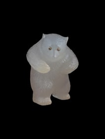 RUSSIAN CARVED AGATE FIGURE OF BEAR W DIAMONDS IN GOLD