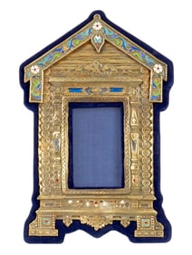 RUSSIAN GILT SILVER CLOISONNE ENAMEL PICTURE FRAME